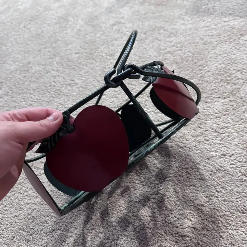 Vintage 90s Kitchen Green & Red Apples Wire Metal Basket Handles 1990s Storage